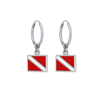 Divers Down Flag Sterling Silver Hoop Earring TER2086 - Jewelry